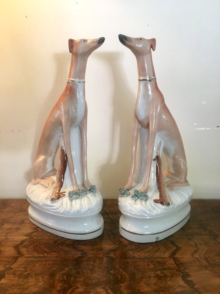 Fine Pair of Antique Staffordshire Greyhounds - Image 9